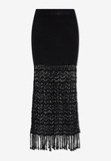 Crochet-Panel Knitted Maxi Skirt