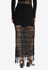 Crochet-Panel Knitted Maxi Skirt
