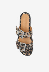 Leopard Print Two-Strap Slides