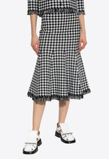 Houndstooth-Pattern Midi Skirt