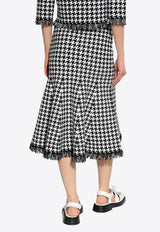 Houndstooth-Pattern Midi Skirt