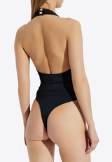 بدلة سباحة بمشبك شعار الماركة مع حمالات عنق