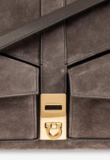 Ferragamo Large Hug Suede Shoulder Bag Gray 219983 HUG POUCH L 784188-CONCRETE