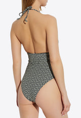 بدلة سباحة بحمالات عنق وشعار الماركة