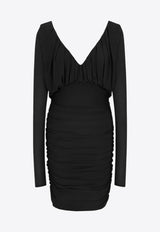 Saint Laurent V-neck Gathered Mini Dress Black 729749Y5G98_1000_Black_29850674