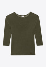 Saint Laurent Semi-Sheer Crewneck Top with Cassandre 819910Y75WA_1342_Green_30549850