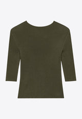 Saint Laurent Semi-Sheer Crewneck Top with Cassandre 819910Y75WA_1342_Green_30549850