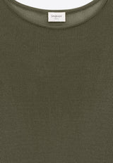 Saint Laurent Semi-Sheer Crewneck Top with Cassandre 819910Y75WA_1342_Green_30549850