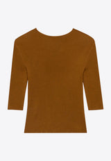 Saint Laurent Semi-Sheer Crewneck Top with Cassandre 819910Y75WA_8092_Brown_30549863