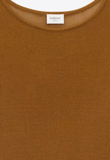Saint Laurent Semi-Sheer Crewneck Top with Cassandre 819910Y75WA_8092_Brown_30549863