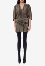 Balenciaga V-neck Draped Mini Dress Gold 772748TPV27_1075_Golden_29848268