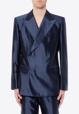 Dolce & Gabbana Double-Breasted Silk Blazer Blue
