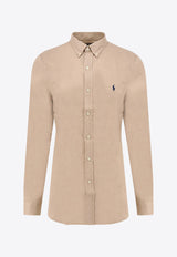 Polo Ralph Lauren Logo Button-Up Linen Shirt Beige 710968915_003_Green_30897665