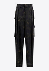 Dries Van Noten Floral Print Silk Cargo Pants Black 2420109109068_900_Black_29845488