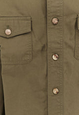 Saint Laurent Long-Sleeved Oversized Shirt 816396Y03JC_3007_Green_29854096