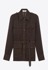 Saint Laurent Long-Sleeved Mini Utility Shirt Dress Brown 778923Y065W_2178_Brown_29853131