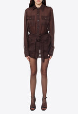 Saint Laurent Long-Sleeved Mini Utility Shirt Dress Brown 778923Y065W_2178_Brown_29853131