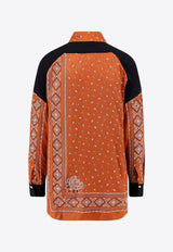 PINKO Clocks Bandana Print Asymmetric Shirt Brown 104664A2CK_LZ3_Brown_29848871