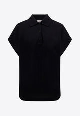 Saint Laurent Cap-Sleeved Polo T-shirt with Embroidered-Logo 824091Y37HC_1000_Black_30549861