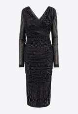 Dolce & Gabbana Polka Dot Draped Midi Dress Black F6JIYTFSRP1_HN56W_Black_29845333