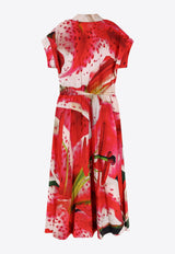 Tory Burch Printed Silk Midi Dress Multicolor 159728651_Pink lily_29844652