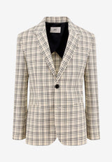 AMI PARIS Madras Check Single-Breasted Blazer Cream HBV011WV0074_1360_White_29841837