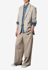 AMI PARIS Madras Check Single-Breasted Blazer Cream HBV011WV0074_1360_White_29841837