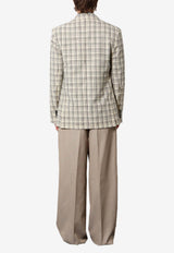 AMI PARIS Madras Check Single-Breasted Blazer Cream HBV011WV0074_1360_White_29841837