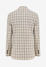 AMI PARIS Madras Check Single-Breasted Blazer Cream HBV011WV0074_1360_White_29841837