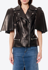 Alexander McQueen Short-Sleeved Leather Jacket Black 780912Q5ALT_1000_Black_29857063