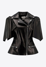 Alexander McQueen Short-Sleeved Leather Jacket Black 780912Q5ALT_1000_Black_29857063