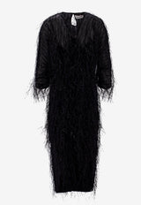 Lanvin Feather-Embellished Midi Dress Black RWDR01125767_1010_Black_29844270