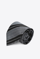 Saint Laurent Silk Striped Tie Gray 8249453Y002/Q_YSL-1063