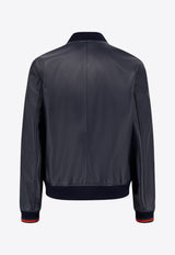 Gucci Signature Web Leather Bomber Jacket Navy 793726XNA3M4044_BLU NAVY/V-ROSSO-V_29854053