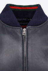 Gucci Signature Web Leather Bomber Jacket Navy 793726XNA3M4044_BLU NAVY/V-ROSSO-V_29854053