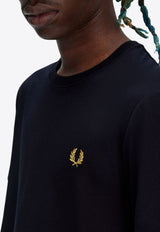 Fred Perry Logo Embroidered T-shirt Navy M1600_W75_NAVY/HONEYCOMB_29848174