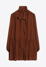 Saint Laurent Silk Mini Dress with Scarf Brown 832249Y115W/Q_YSL-6640