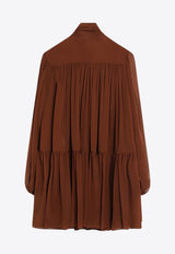 Saint Laurent Silk Mini Dress with Scarf Brown 832249Y115W/Q_YSL-6640