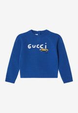 Gucci Kids Babies Intarsia Knit Logo Sweater Blue 832653XKEXV/R_GUC-4012