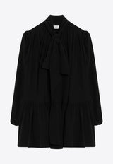 Saint Laurent Long-Sleeved Silk Mini Dress Black 832871Y7K76/Q_YSL-1000