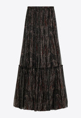 Saint Laurent Paisley Sheer Ruffled Maxi Skirt Black 834197Y3K61/Q_YSL-4052