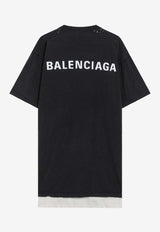 Balenciaga Logo Print Oversized Layered T-shirt Black 835512TSVO9/R_BALEN-1041
