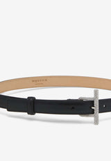 Alexander McQueen Crystal Embellished T-bar Leather Belt Black 8396941HBES 1000