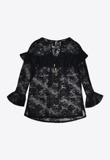Mat Fashion Sheer Lace Ruffled Top Black 8401.1042.W_BLACK