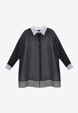 Mat Fashion Long-Sleeved Tulle Shirt with Contrasting-Collar Black 8401.3014.W_BLACK