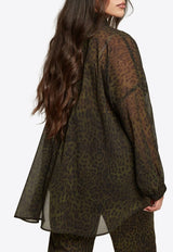 Mat Fashion Leopard Print Semi-Sheer Shirt Green 8401.3026.W_GREEN