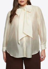 Mat Fashion Long-Sleeved Blouse with Neck-Bow Cream 8401.3030.W_CREAM