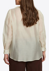 Mat Fashion Long-Sleeved Blouse with Neck-Bow Cream 8401.3030.W_CREAM