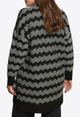 Mat Fashion Zig-Zag Knit Cardigan with Bow Black 8401.5031.W_BLACK
