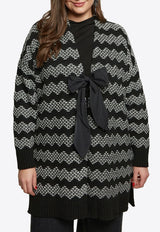 Mat Fashion Zig-Zag Knit Cardigan with Bow Black 8401.5031.W_BLACK